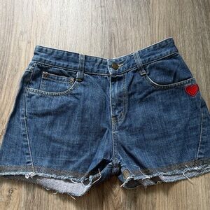 Denim Blue Women's Shorts with Heart Patch